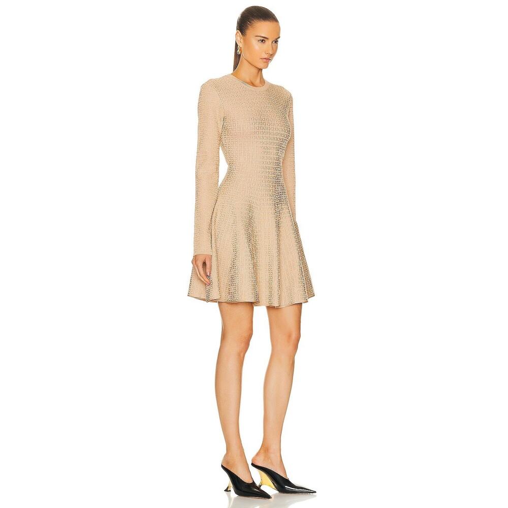 Givenchy 4G Logo Jacquard Knit Mini Dress Beige Long Sleeve Size Small - Picture 5 of 16